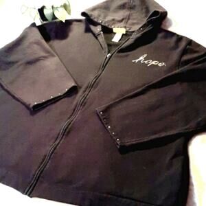 Vintage HOPE Hoodie JACKET Plus Sz 4X Black Glam Bling Oversized Raver Indie Y2K